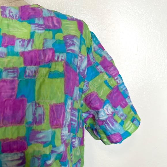 1970s Mod Neon Dress Size Medium quilt print colorful shift - Picture 10 of 14